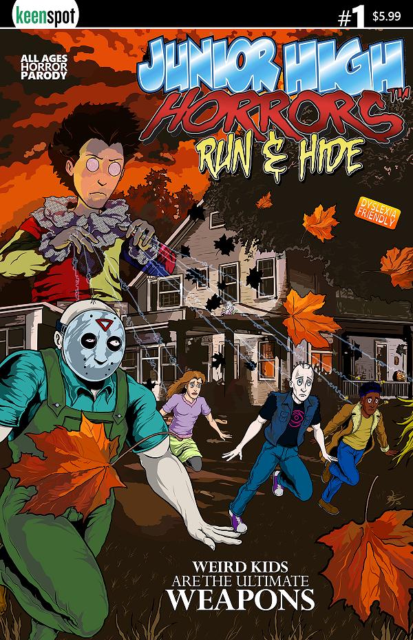 Junior High Horrors Run & Hide #1 CVR A ERIC KENT WEAPONS SPOOF BAGGED WITH TRADING CARD cover