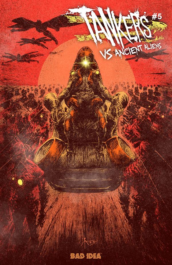 Tankers Vs Ancient Aliens #5 variant cover by Caleb Ady