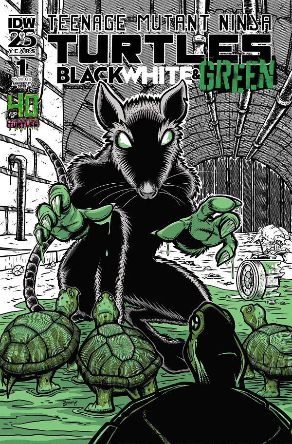 Tmnt Black White & Green #1 CVR D 40TH ANNIV cover