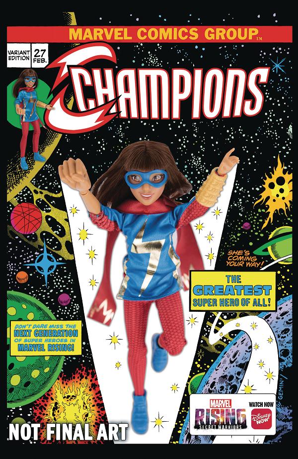 Champions #27 MARVEL RISING ACTION DOLL HOMAGE cover
