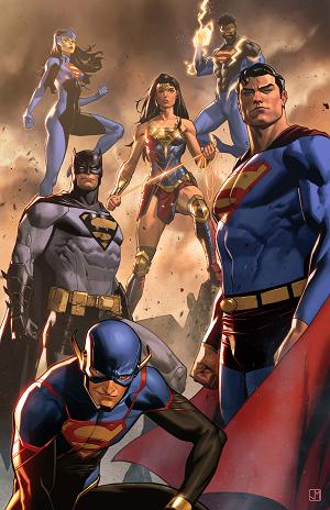 Justice League Unlimited #7 CVR E CVR E JORGE MOLINA SUPERSMASH-UP CARD STOCK cover