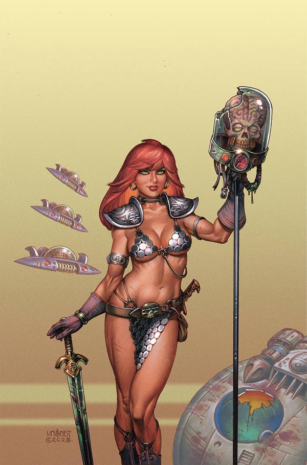 Red Sonja Attacks Mars #4 variant cover by Joseph Michael Linsner