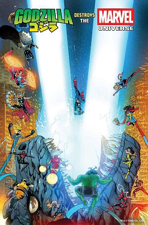 Godzilla Destroys The Marvel Universe #1 JAVIER GARRON cover