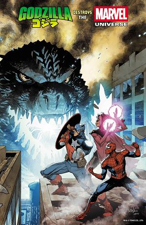 Godzilla Destroys The Marvel Universe #1 YU FOIL cover