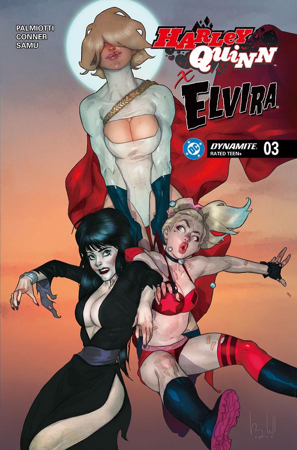 Harley Quinn X Elvira #3 variant cover by Ben Caldwell