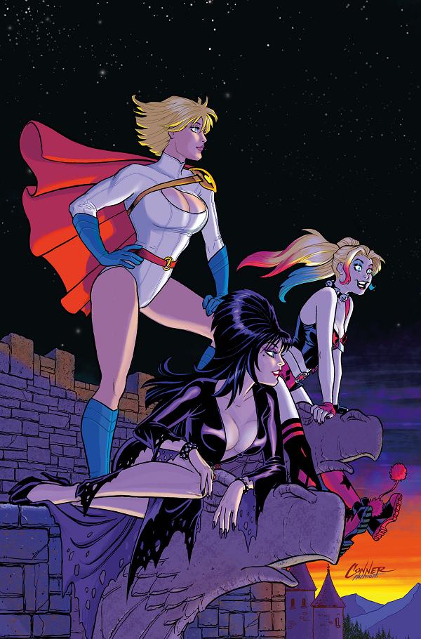 Harley Quinn X Elvira #3 variant cover by Amanda Conner