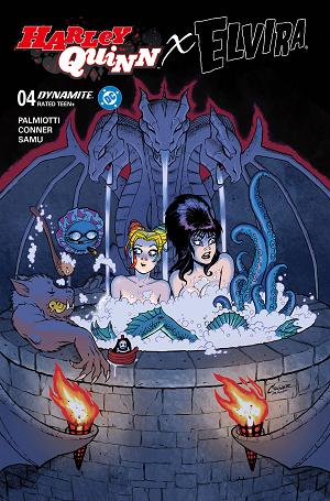 Harley Quinn X Elvira #4 CVR A AMANDA CONNER HOT TUB cover