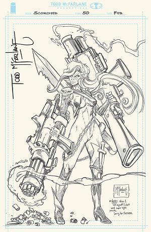 Scorched #50 CVR H CVR H INC 1:1000 TODD MCFARLANE VIRGIN SIGNED W SKETCH cover