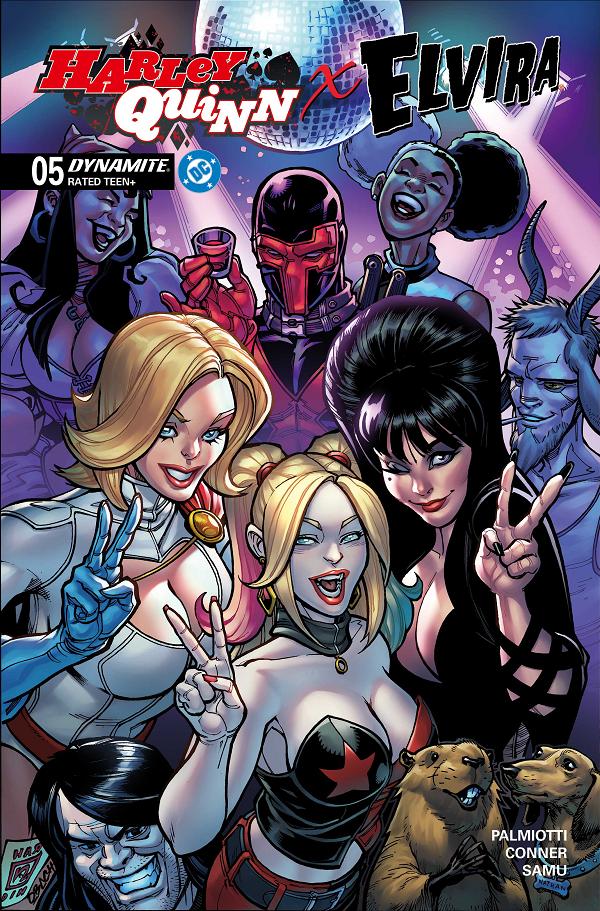 Harley Quinn X Elvira #5 variant cover by Chad Hardin