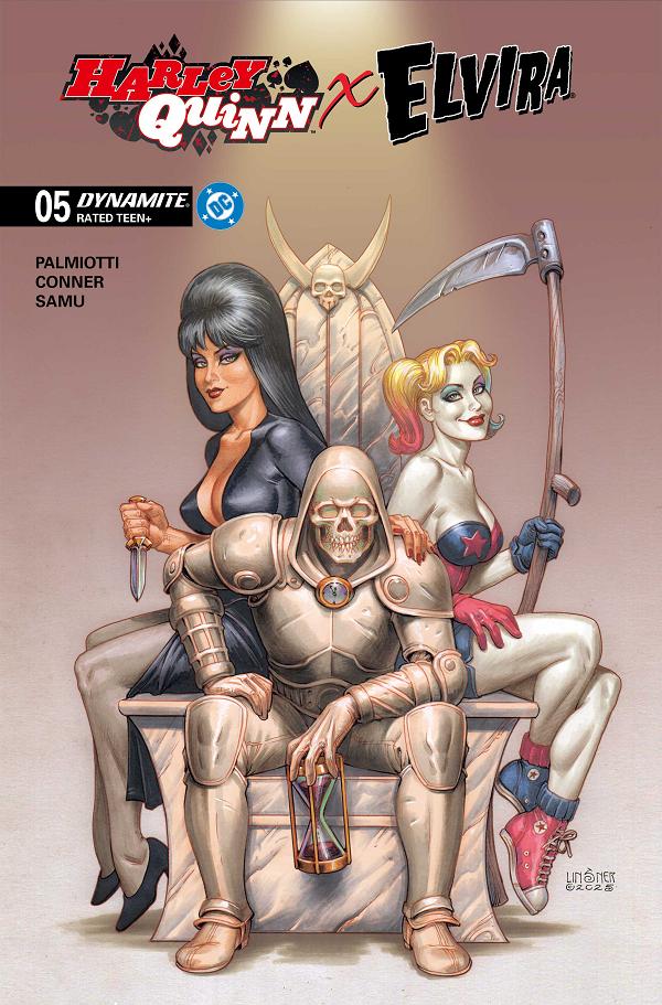Harley Quinn X Elvira #5 variant cover by Joseph Michael Linsner