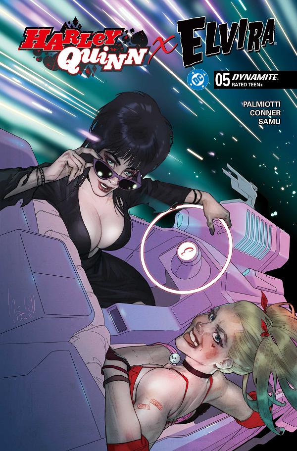Harley Quinn X Elvira #5 variant cover by Ben Caldwell