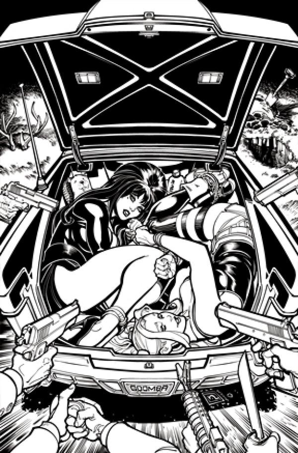 Harley Quinn X Elvira #2 CVR O CVR O INC 1:15 CHAD HARDIN LINE ART VIRGIN cover