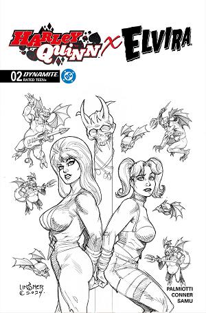 Harley Quinn X Elvira #2 CVR T CVR T INC 1:7 JOSEPH MICHAEL LINSNER LINE ART FOC BONUS cover