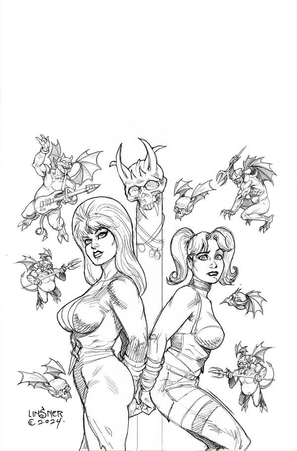 Harley Quinn X Elvira #2 CVR U CVR U INC 1:10 JOSEPH MICHAEL LINSNER LINE ART VIRGIN FOC BONUS cover