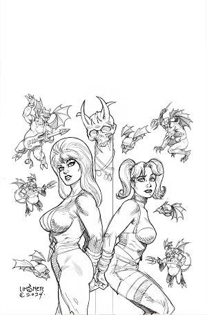 Harley Quinn X Elvira #2 CVR U CVR U INC 1:10 JOSEPH MICHAEL LINSNER LINE ART VIRGIN FOC BONUS cover