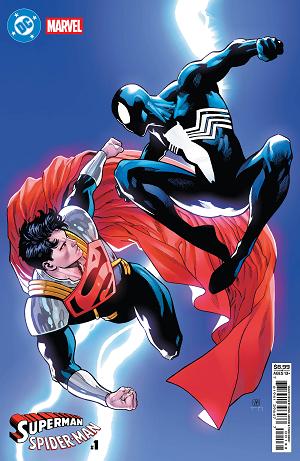 Dc Marvel Superman Spider-Man #1 CVR R (ONE SHOT) CVR R DANIEL SAMPERE SUPER-BOY PRIME & SPIDER-MAN BLACK CARD STOCK cover