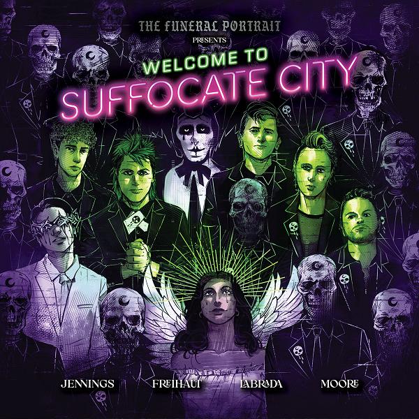 Funeral Portrait Presents Welcome To Suffocate City HC cover by Andres Labrada